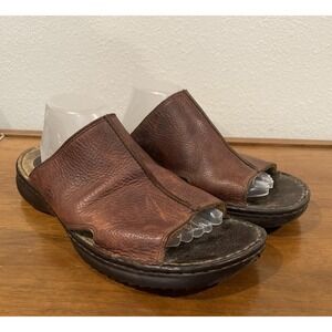 EUC Skechers‎ Mens 12 Brown Leather Comfort Open Toe Slides Sandals Fisherman